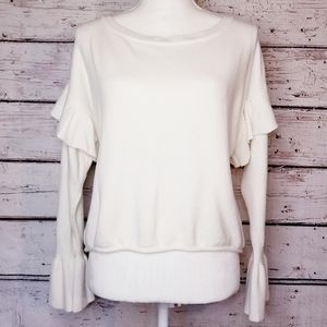 Zara Knit Cream Ruffled Sleeve L/S Top